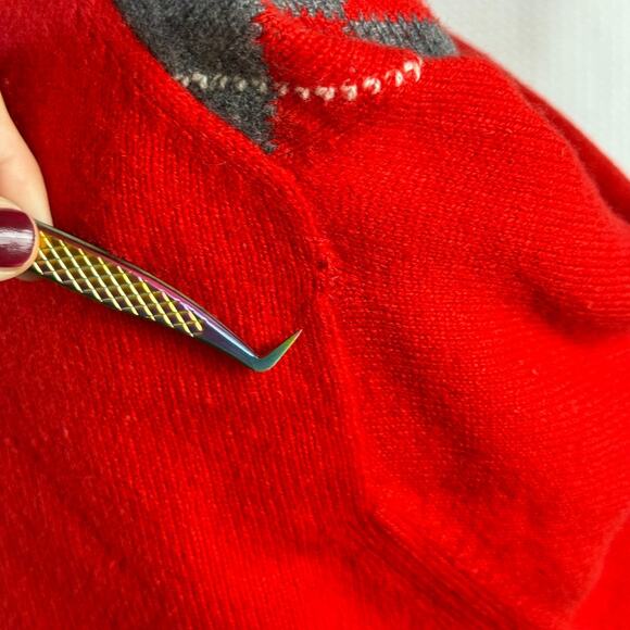 Vintage Lyle & Scott Mens XL Red Gray Argyle Cashmere Sweater Scotland 90s READ - Picture 9 of 11